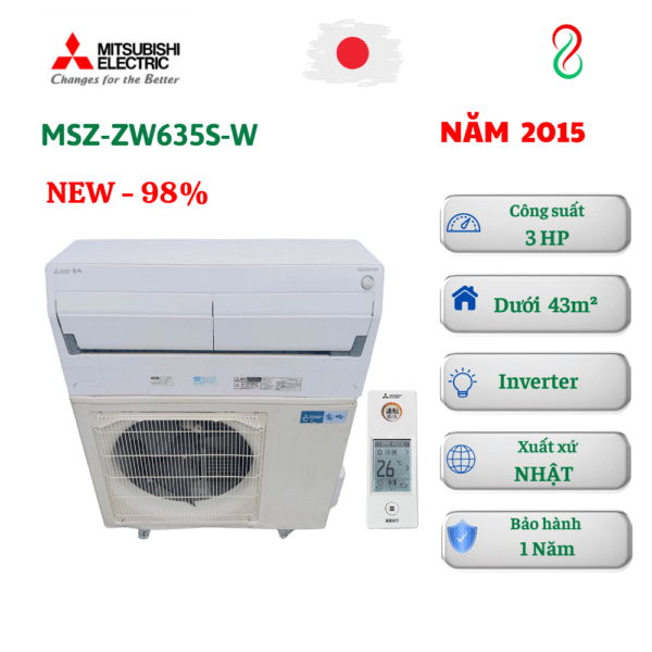 Máy lạnh nội địa Nhật Mitsubishi MSZ-ZW635S-W 2.75HP Inverter 2 chiều đa chức năng