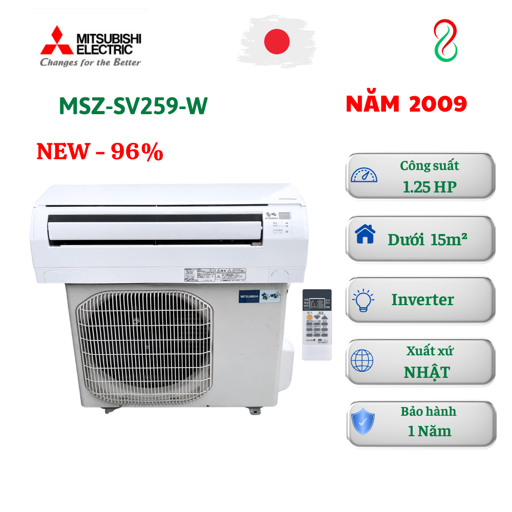 Máy lạnh Mitsubishi nội địa Nhật 1.25HP MSZ-SV259-W 2 chiều Inverter
