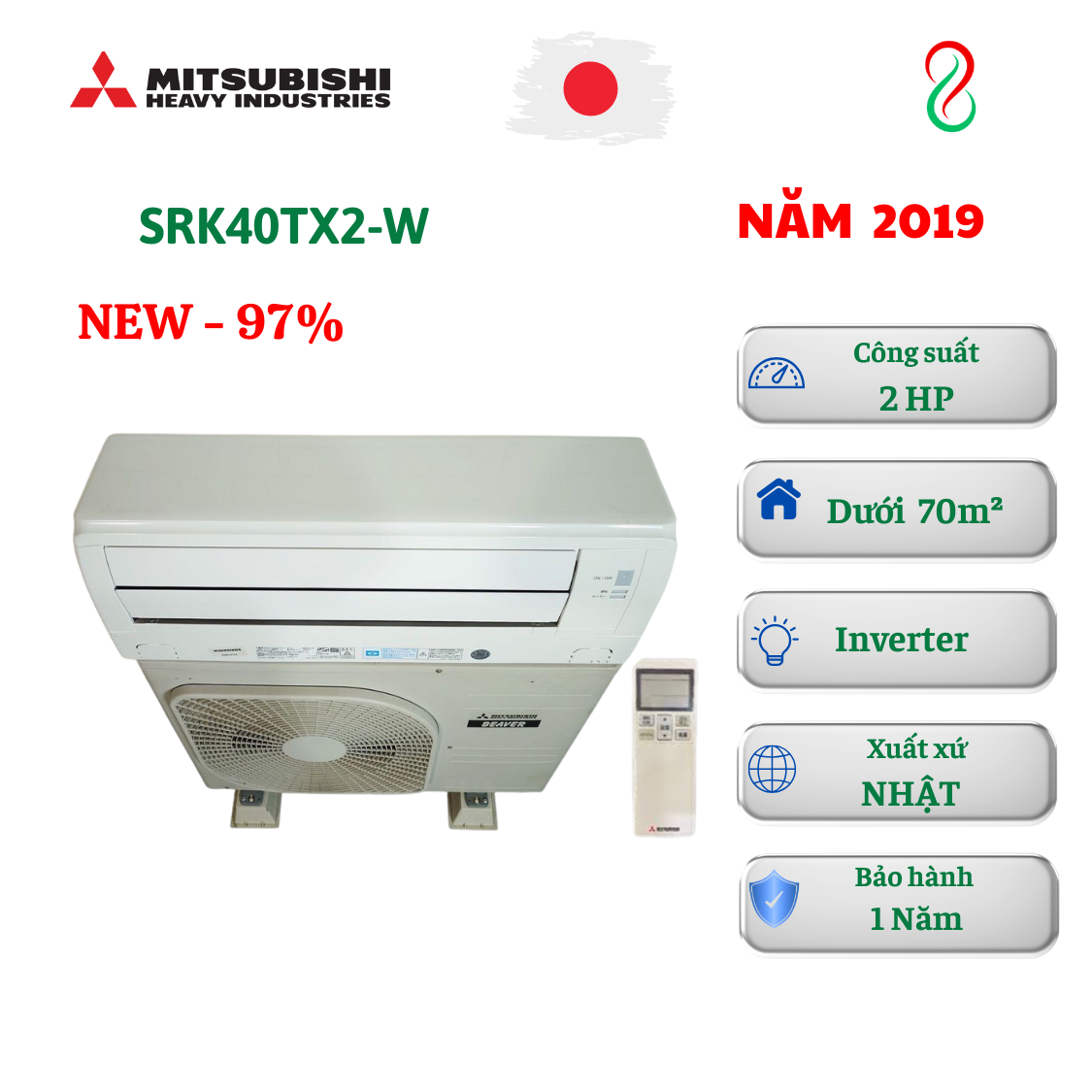 Máy lạnh Mitsubishi Heavy nội địa Nhật SRK40TX2-W