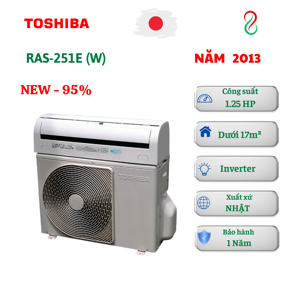 Máy lạnh Toshiba nội địa Nhật 1.25HP RAS-251E-W